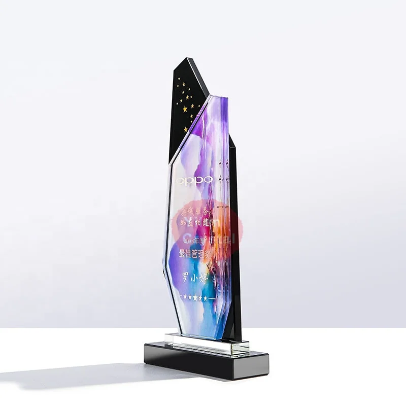 Popular Excellent Cheap Glass Plaque Crystal Trophy For Company Competition Award Gift Trophy
