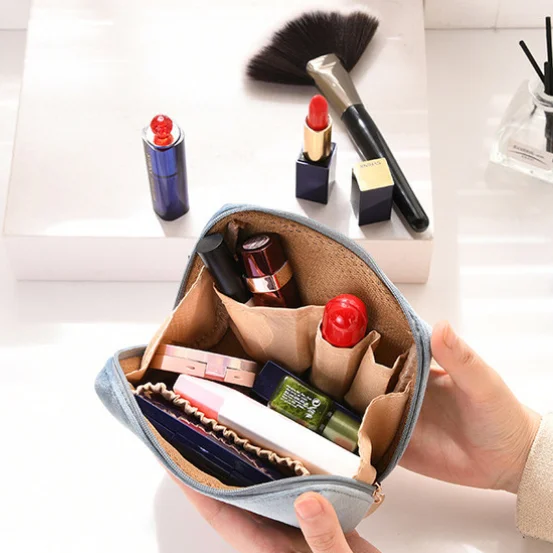 DICHOS Makeup Bag Retro Velvet Large-Capacity  Portable Cylindrical Red Envelope with Zipper Closure Makeup Storage Refill Bag