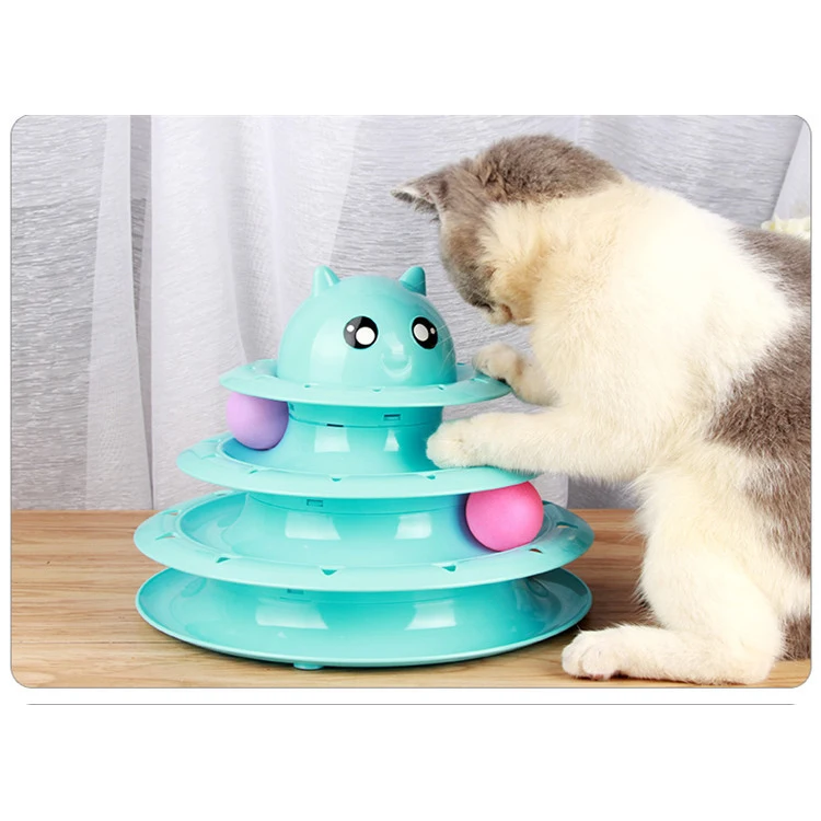 Customized wholesale 3-layer plastic round trackball cute cat interactive toys