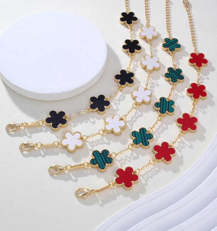 CDD Fashion Classic Colorful Double Sided Plum Blossom Five Leaf Grass Flower Bracelet Daily Wear Jewelry for Women