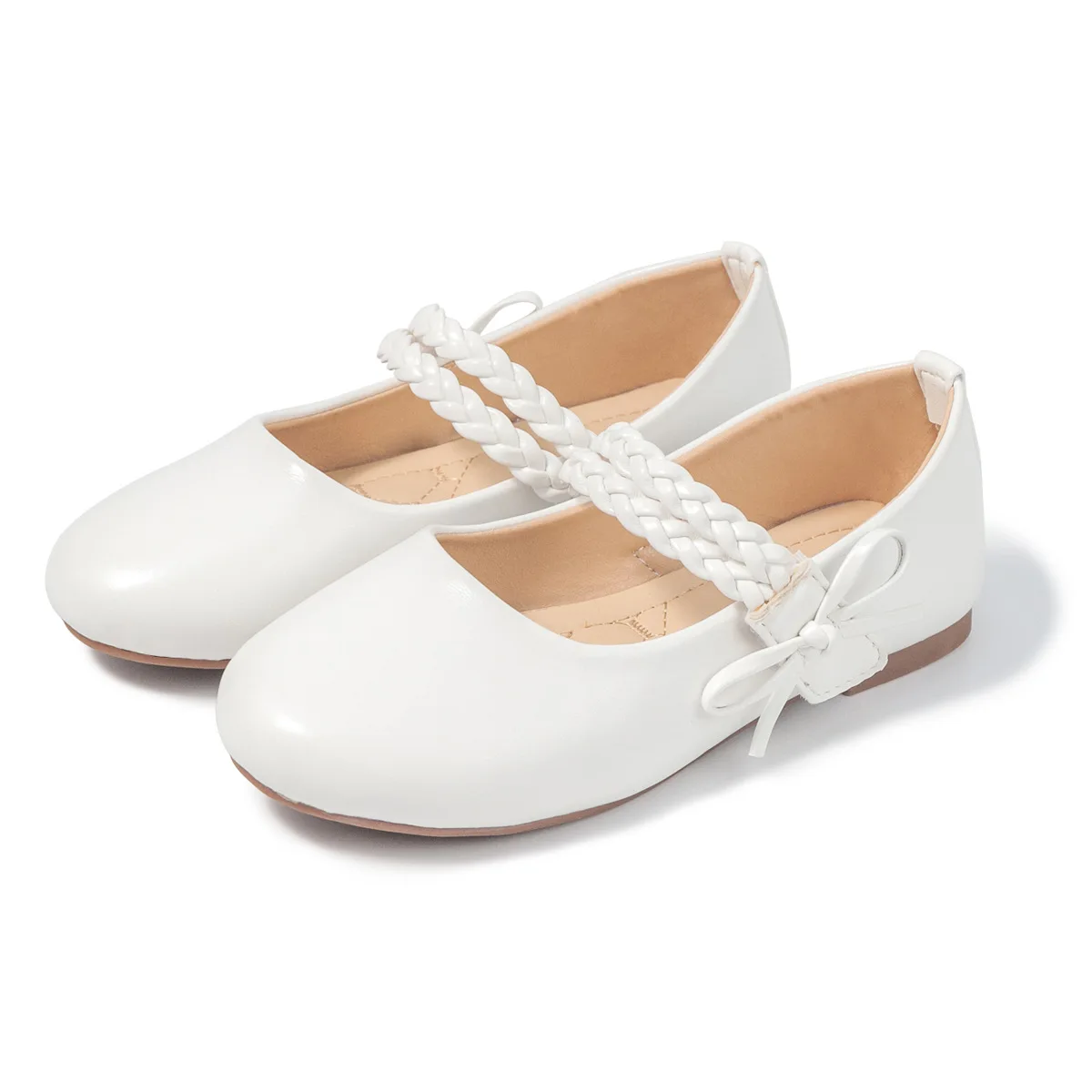 Children White Leather Children pumps shoes for girl flat feet shoes Flower School Dress Toddler Girls Ballerina Shoes