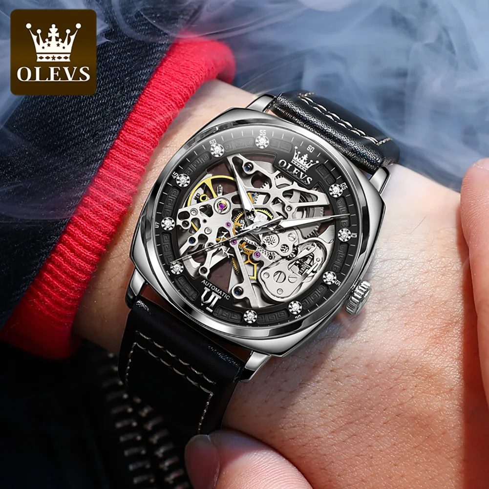Olevs 6651 Hot Sale China  Suppliers Custom Logo Low Moq Fashion Wrist Quality Square Automatic Mechanical Luxury Watch