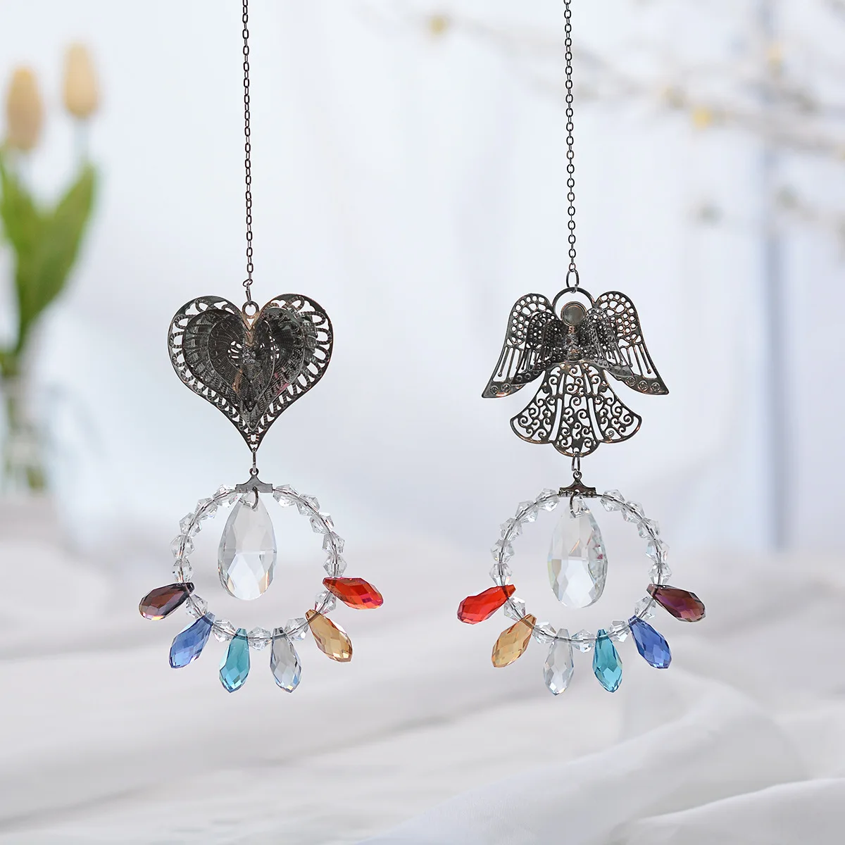 Angel Heart ring crystal pendant Olive bead pendant DIY crystal car pendant rhinestone pearl curtain