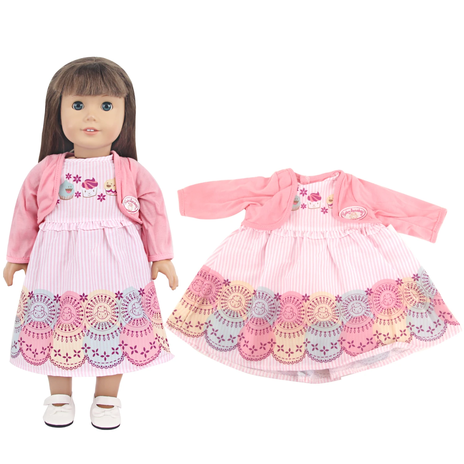 wholesale good quality pink printed dress 45cm 18 inch girl doll baby reborn doll clothes for  girl dolls