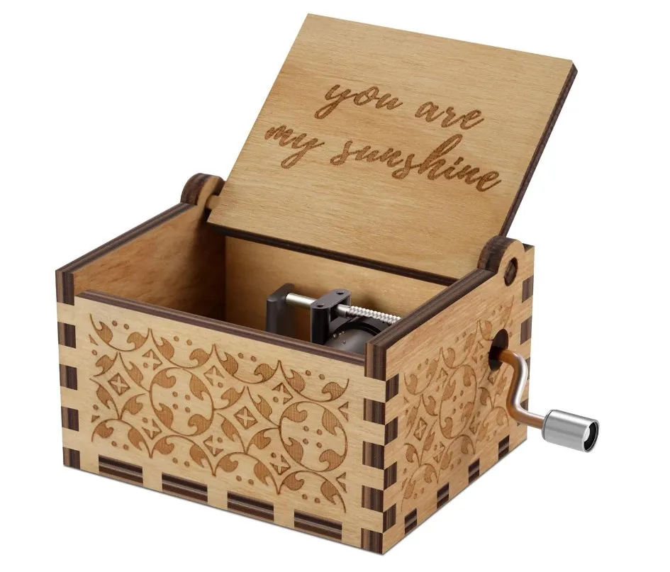 Wood Laser Engraved Vintage Hand Cranked Cute Boxes wooden music box