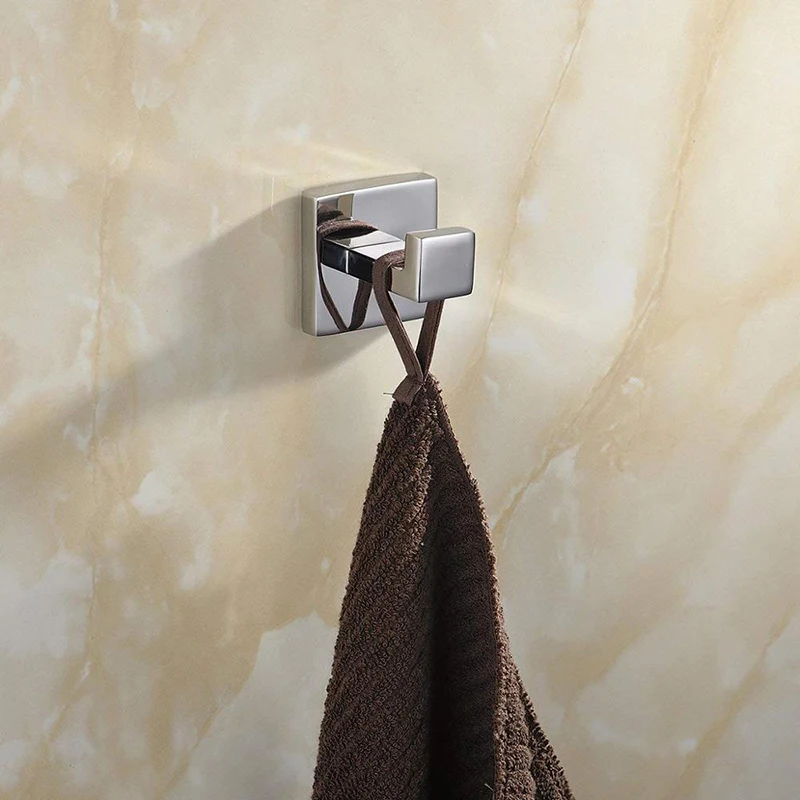 Hotel bathroom accessories single Polished Square Stainless Steel Coat Hat Hanger Robe Hook