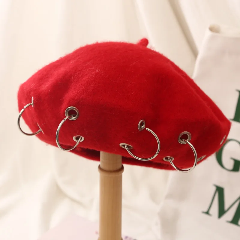 high quality lady vintage beret custom cheap winter rivet beret hat
