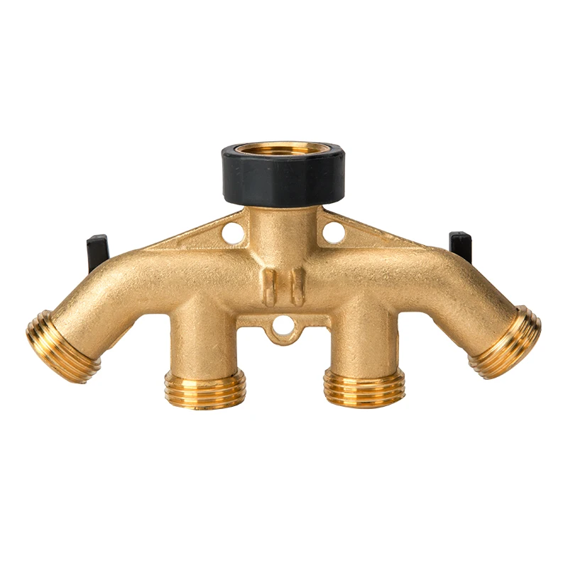 Brass garden hose connector 4 way splitter