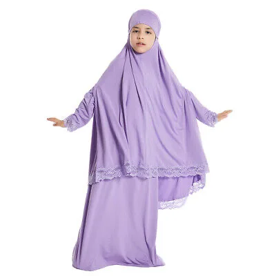 C0024 Muslim Children Kids Girls Hijab KHimar Skirt Set Prayer Dress Suit Islamic Arab Baby Robe Sets