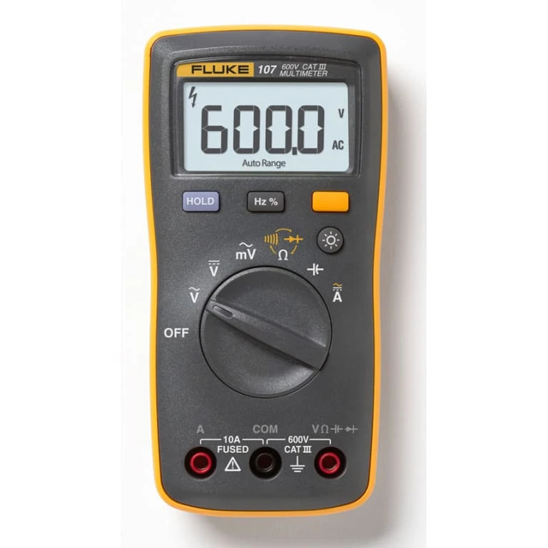Fluke 107 ESP Palm-Sized Digital Multimeter, CAT III, 600 V
