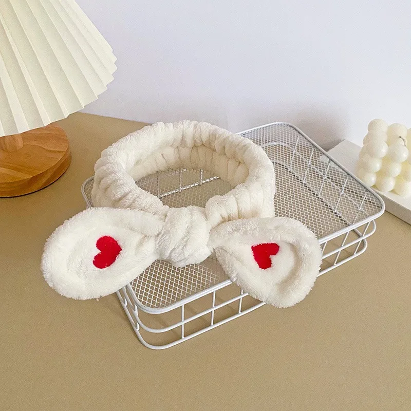 Women Fashion Lovely Soft Carol Fleece Heart Bow Makeup Cosmetic Shower Elastic Hair Band Hair Lace Headband