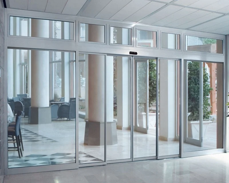 Commercial Front Main Glass Door Fire Rated Automatic Sliding Aluminum Door System