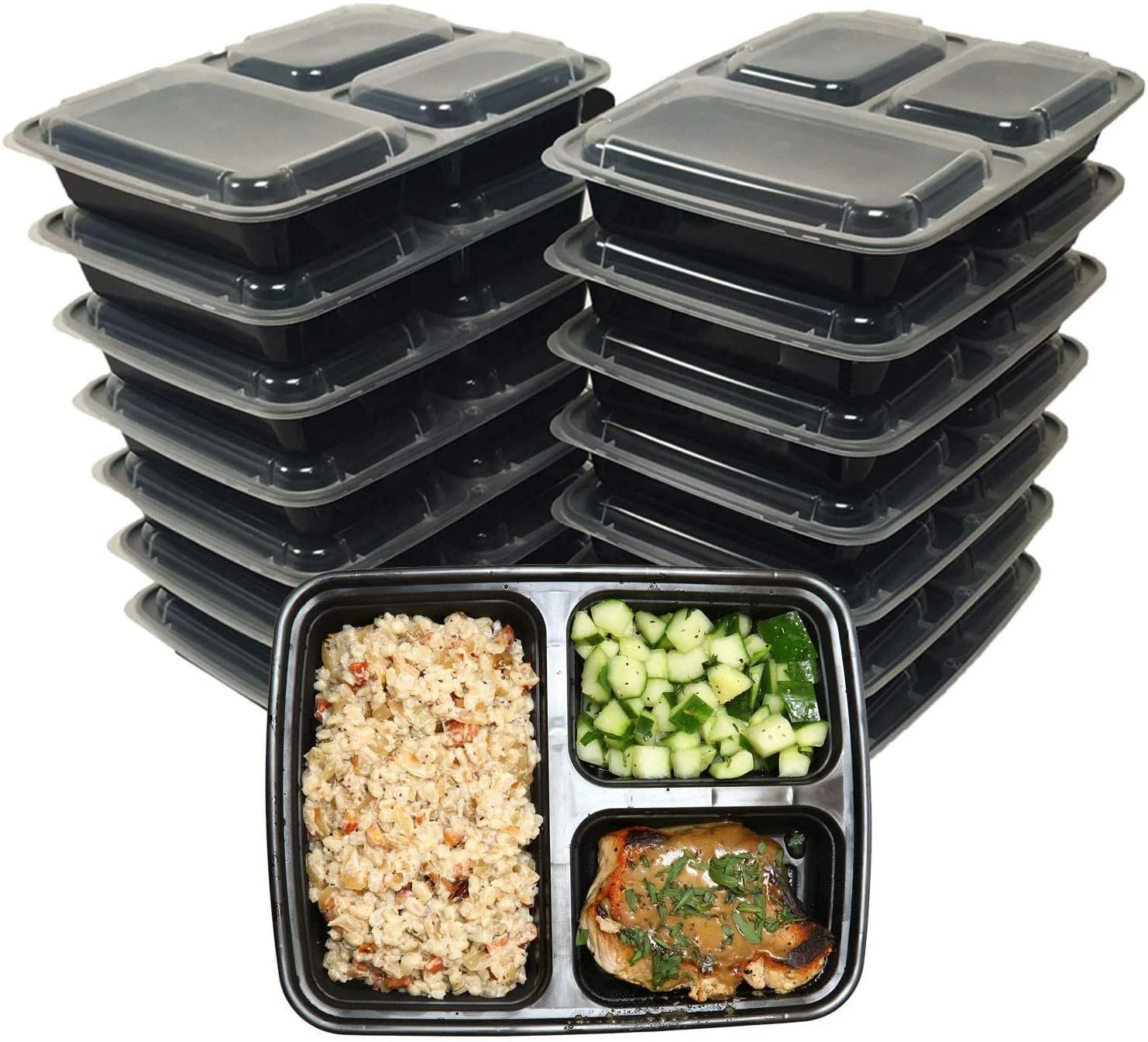 1000ml 3 Compartment Microwavable Stackable Disposable Plastic  Food Container