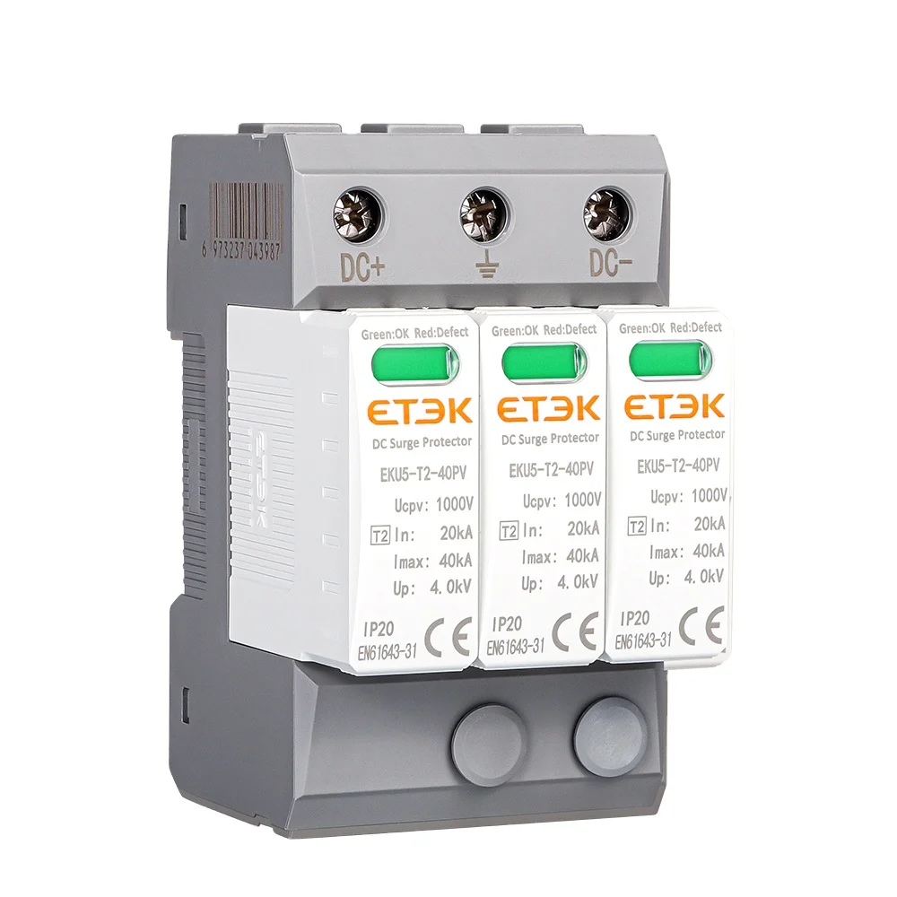 ETEK Voltage Surge Arrester Device, Surge Protective Device DC Photovoltaic Lightning Protector Low Voltage Arrester DC1000V