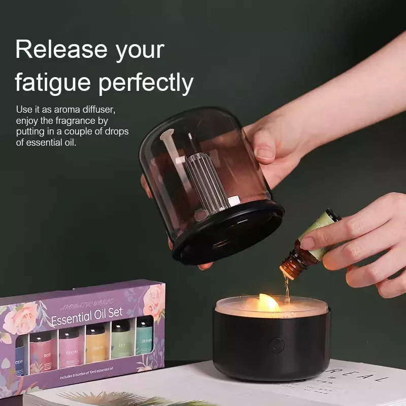 Candle Light Aroma Diffuser, Portable 120Ml Electric USB Air Humidifier 3D Flame Aromatherapy Living Room Bedroom Diffusers