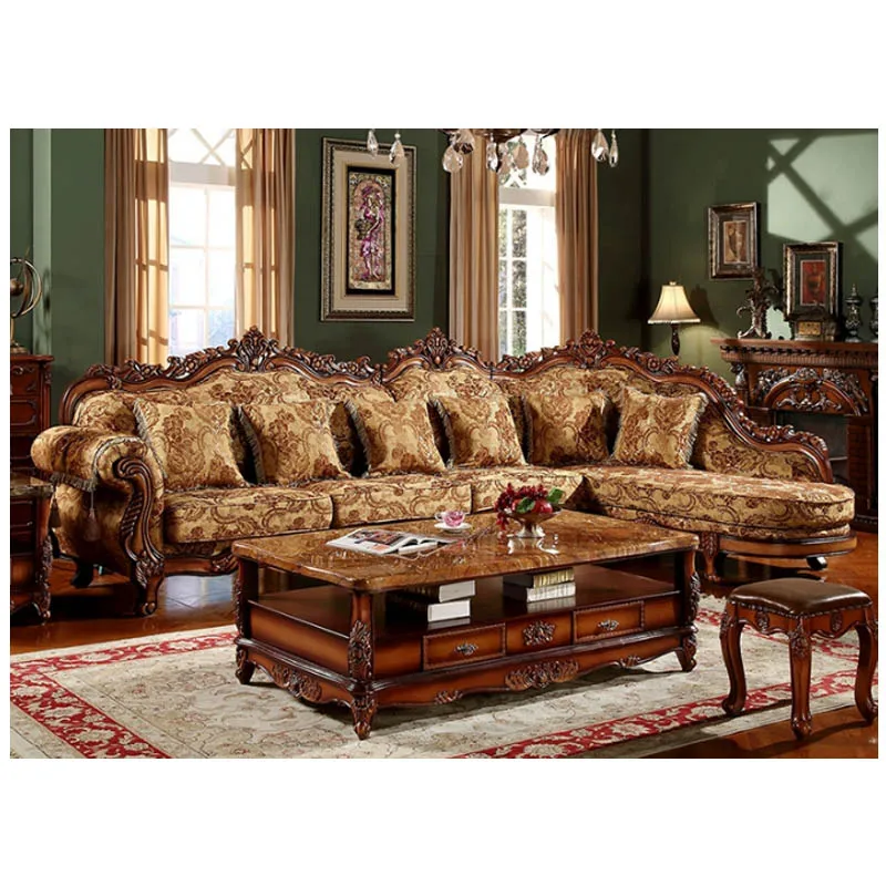 European Luxury 123 Combination Sofa set Living Room Sofas Solid Wood American High-Grade Fabric Villa Living room furniture