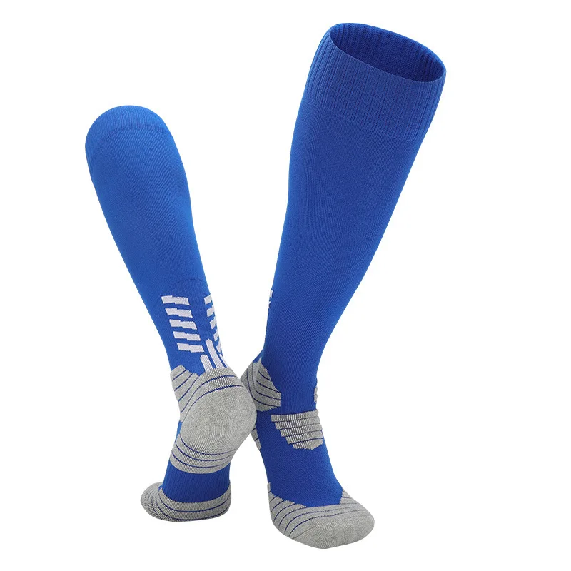 Custom Logo High Knee Anti-slip Breathable Black Blue Men Women Athletic Sports Football Soccer Training Sock