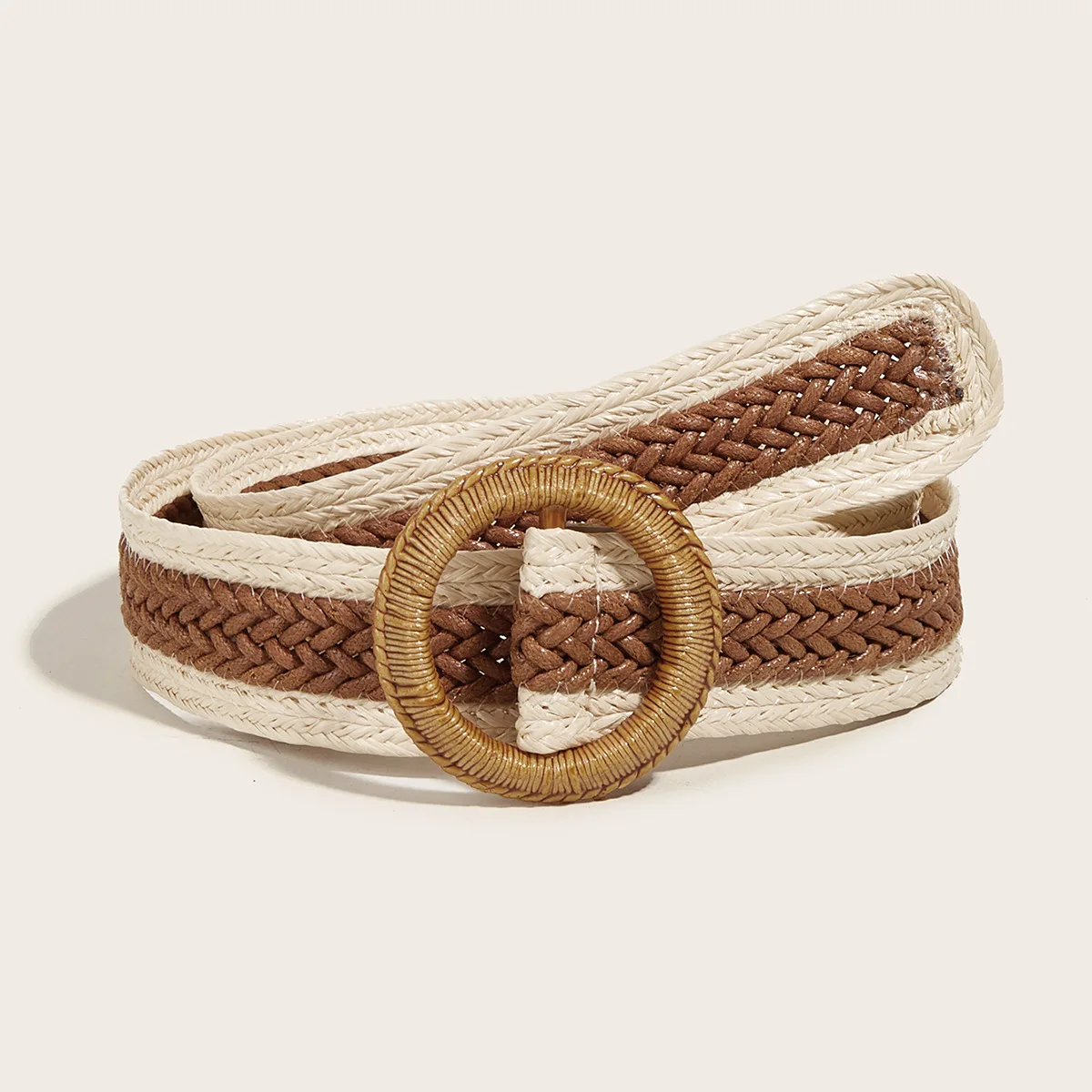 Casual Bohemian Style Round Buckle PP Straw Woven Women Belt For Summer