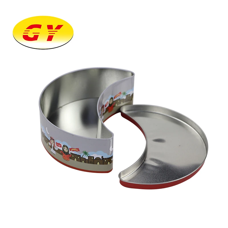 
Hot sale christmas tin box creative candy biscuit box moon shaped metal tin 
