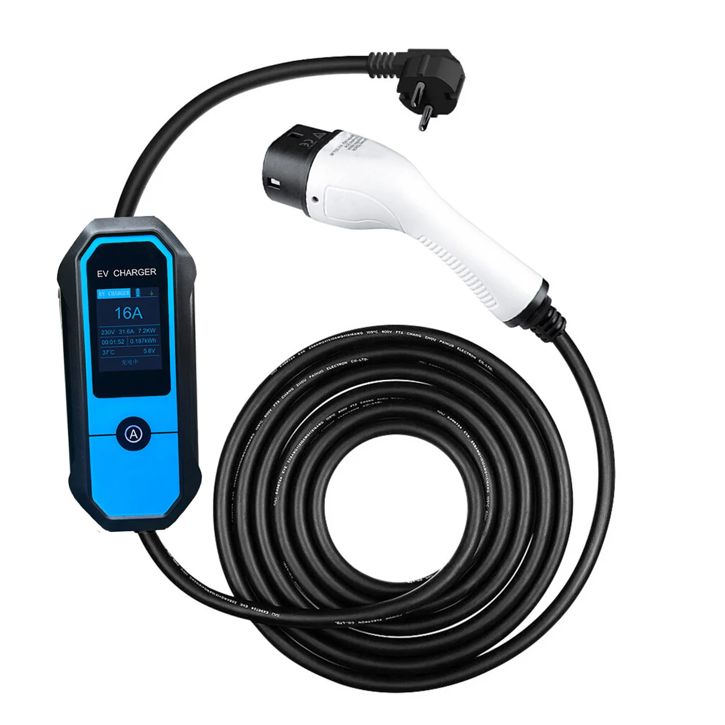 16A type 1 portable electric vehicle charger with 5 meters cable
