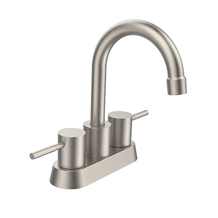 SANIPRO Stainless Steel Bathroom Brushed Nickel 2-Handle 360 Degree High Arc Swivel Spout Centerset 4 Inch Vanity Sink Faucet