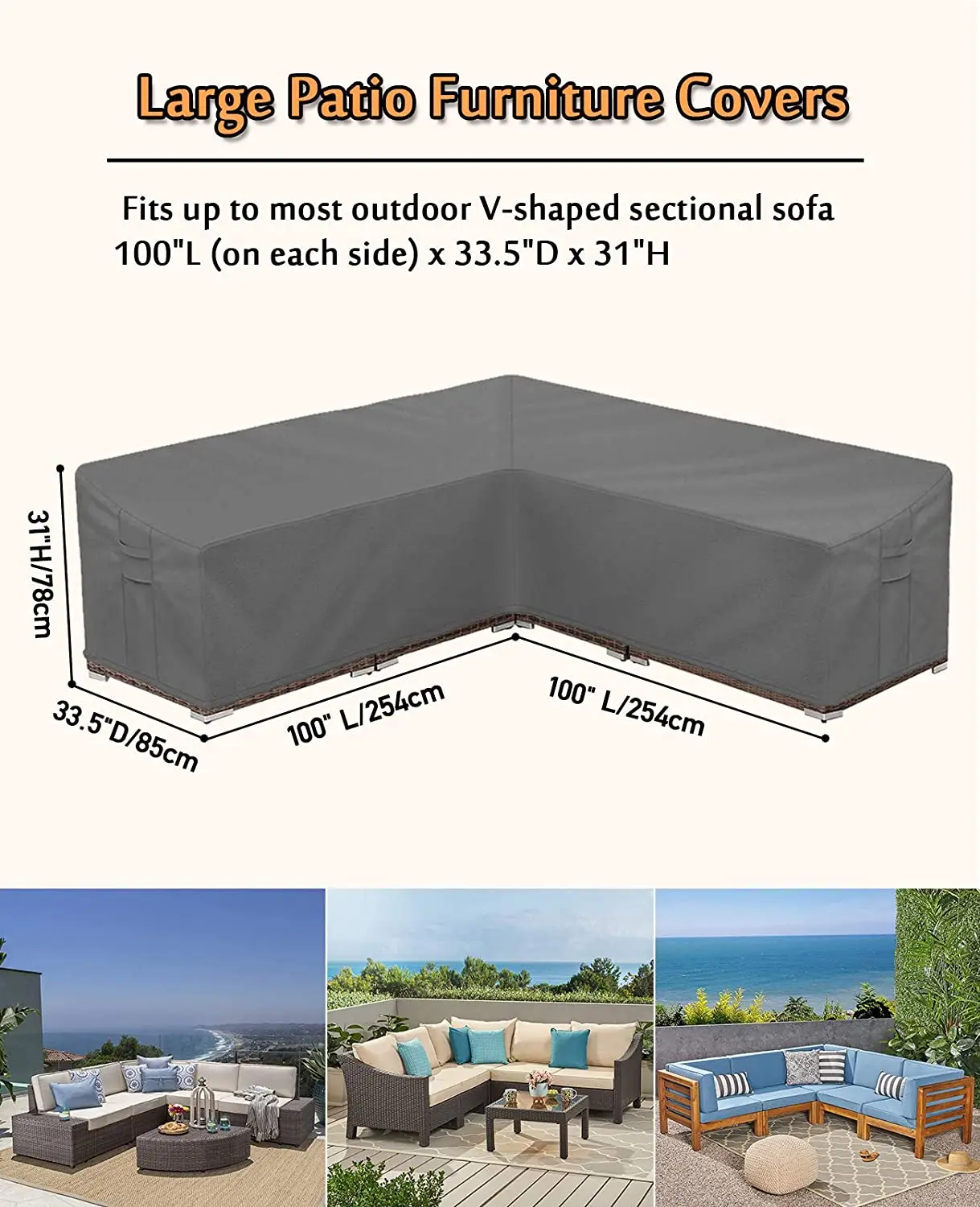 Heavy Duty Waterproof Patio Sofa Cover Waterproof Outdoor Sectional Cover Couch Anti-Fade Sofa Set Furniture Cover