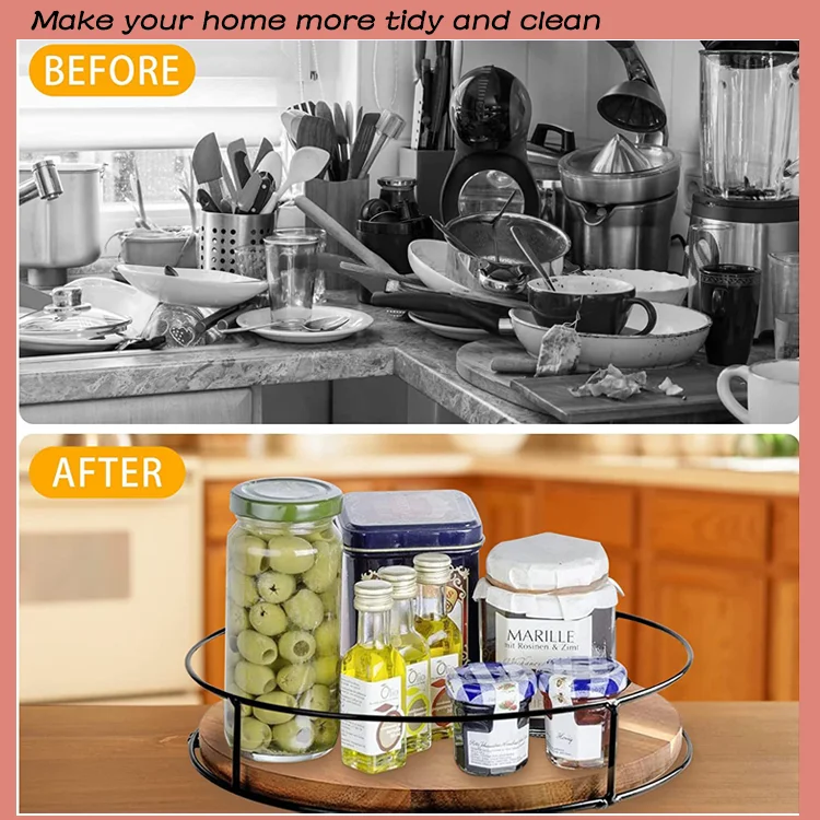 Hot Sale Circular Rotatable 360 Degrees Kitchen Distressed Small Wood Tray Wood Serving Tray