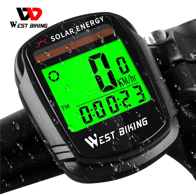 WEST BIKING Full Screen Backlight Waterproof Bicycle Computer Light Rainproof Speedometer Wireless Solar Exercise Bike Computer