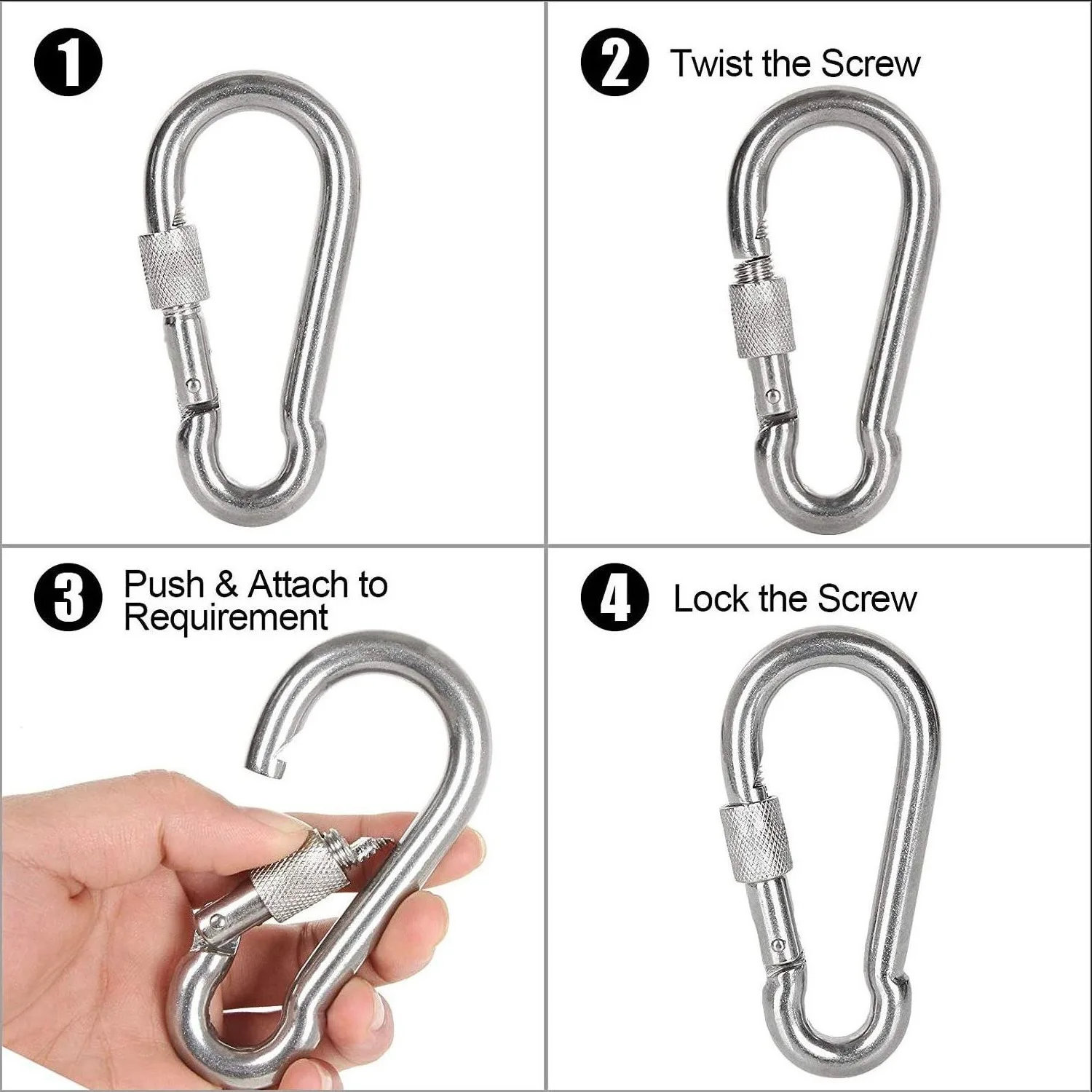 304 Stainless Steel Snap Hook With Nut Carabiner Hooks Clips Heavy Duty Marine Grade