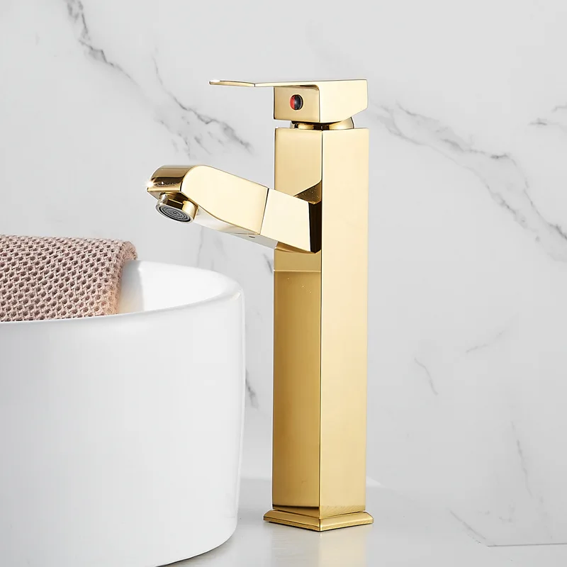 Gold  Basin Taps Tall Size Sink Waterfall bathroom Faucet Mixers