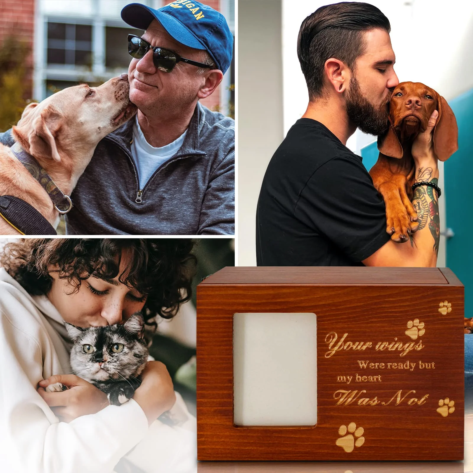 Pet Urns for Dog or Cat Ashes Wooden Dog Urns for Ashes with Photo Frame Memorial Urn for Dog Ashes