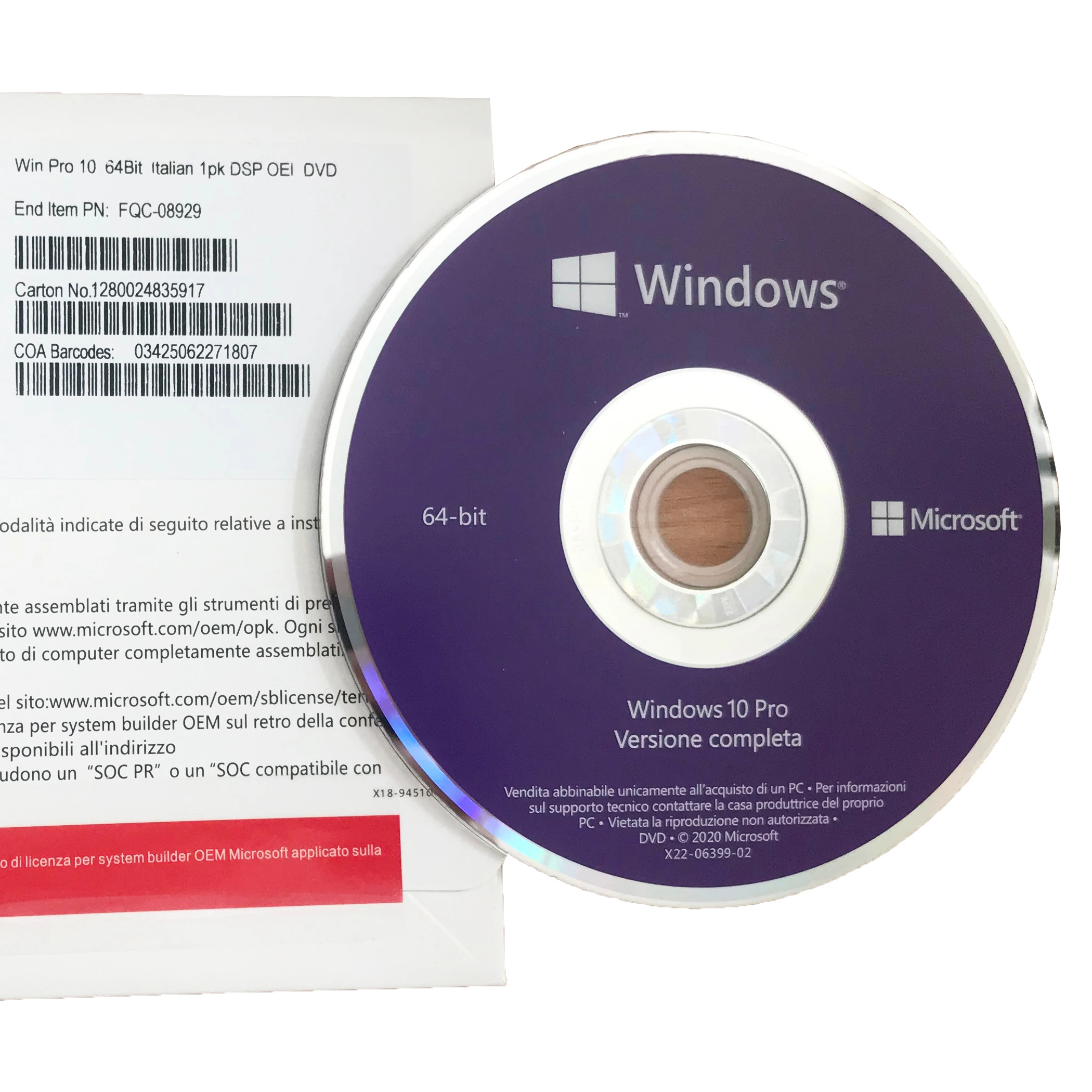 Оптовая продажа, Windows 10 Pro, розничные ключи, наклейка Coa, Интернет-статус, версия Итальянского Типа