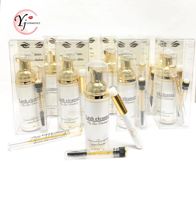 Personalised vegan eyelash care set  sensitive foam lash shampoo natural custom logo wholesale eyelash cleanser