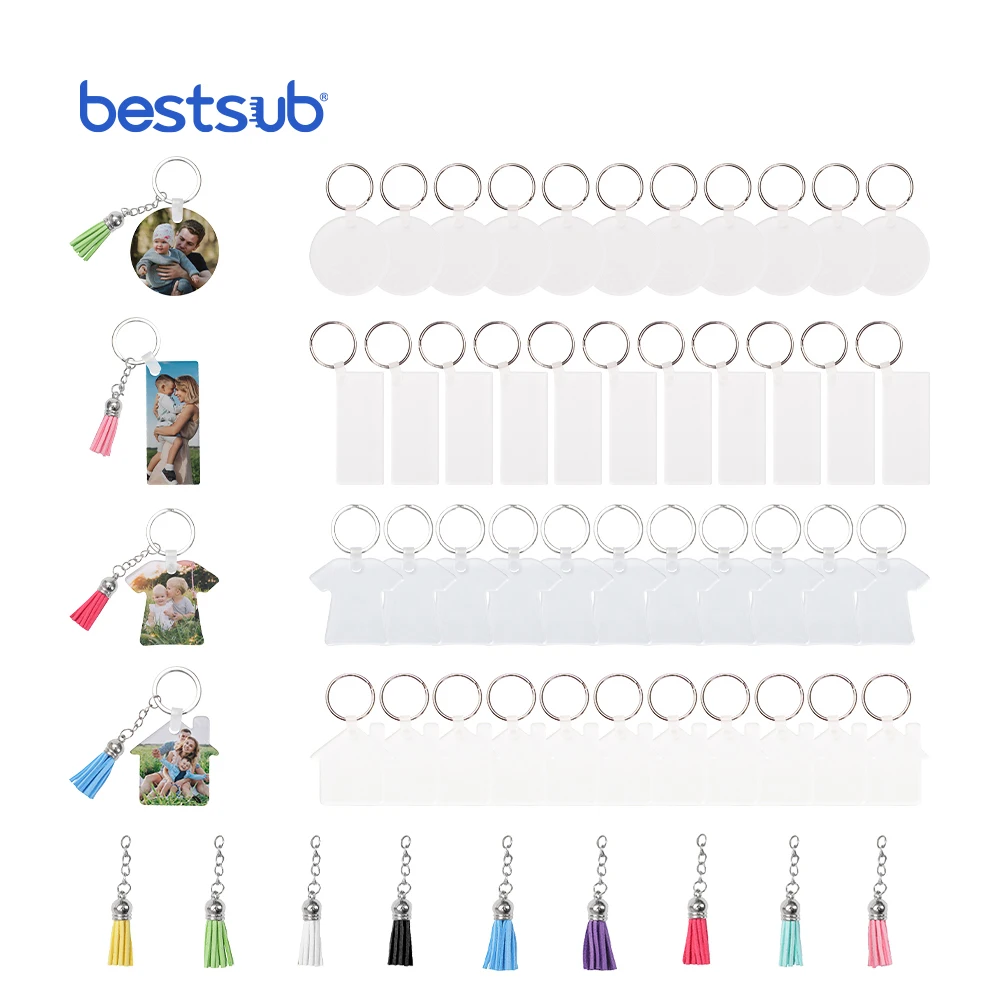 BestSub Wholesale Custom White House Sublimation Blanks Acrylic Keychain with Blue Tassel