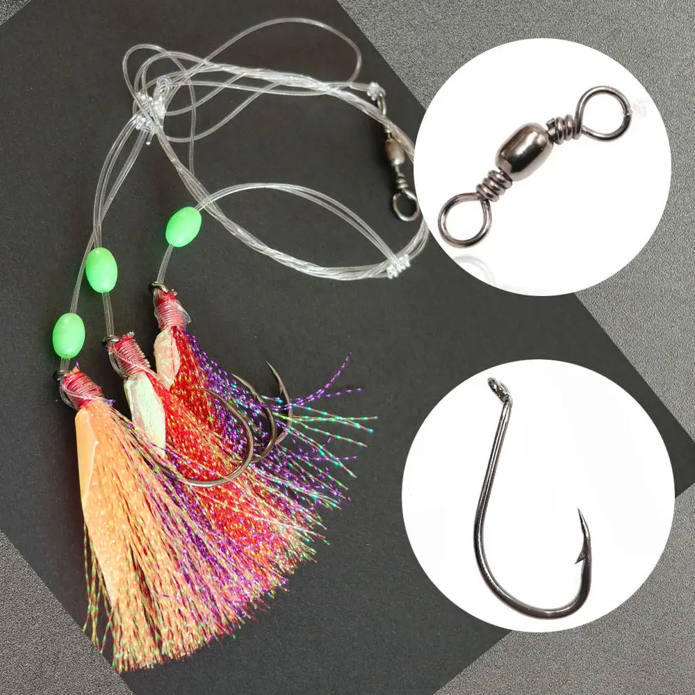 Alpha 3 Beak Hook Fishing Flasher Bait Rigs with Luminous Skirt Sabiki Fishing Lure Bait Rigs