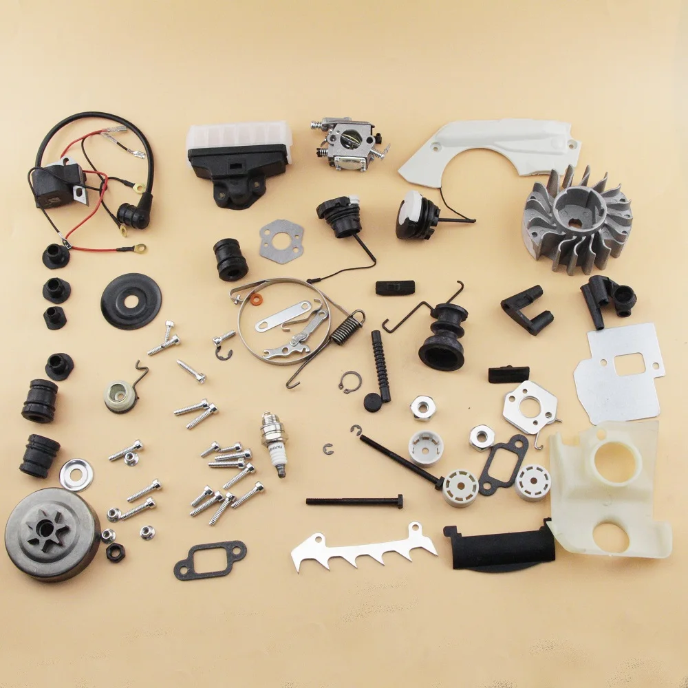 Complete Chainsaw Repair Parts for MS180 018 Engine Motor Crankcase Crankshaft Carburetor Fuel Tank Cylinder kit Ignition Coil