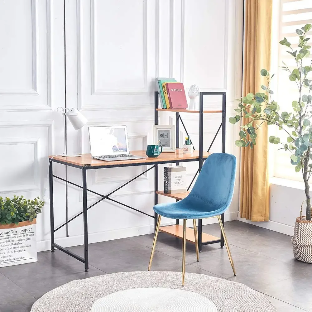 Metal Frame 4 Tiers Compact PC Workstation Writing Table Home Office Furniture Modern Luxury Design Computer Desk