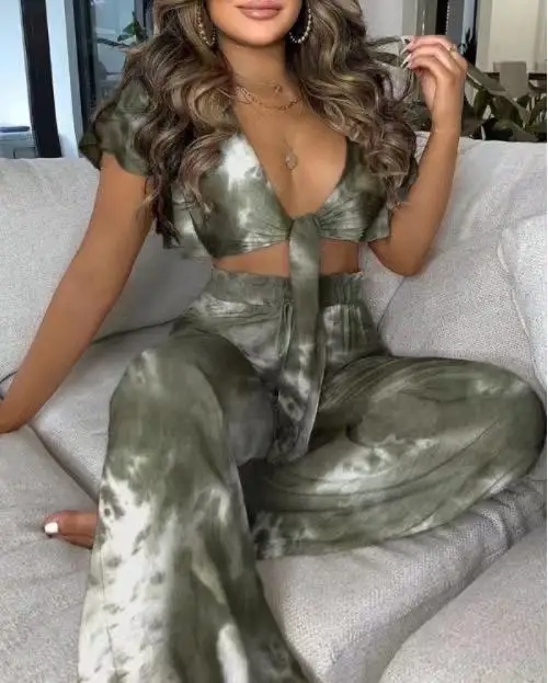 
Autumn and summer wholesale fashion ladies fashion tops and pants 2-piece set ladies sexy clothes pajamas set 