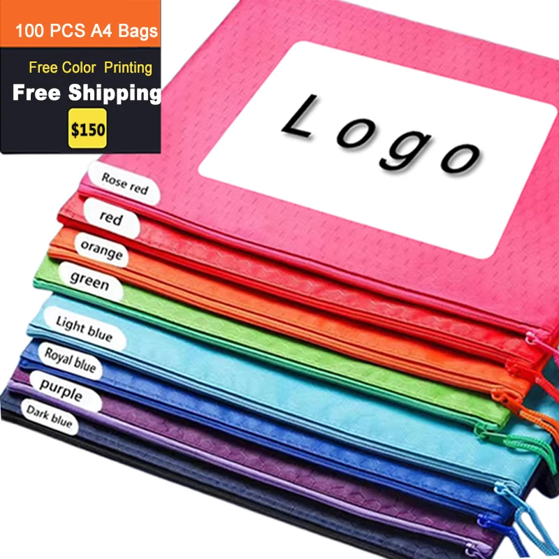 A4 High Quality Football Line Waterproof file zipper bag Fabric Zip File Bags Football Pattern Zip File Documents Storage Bags