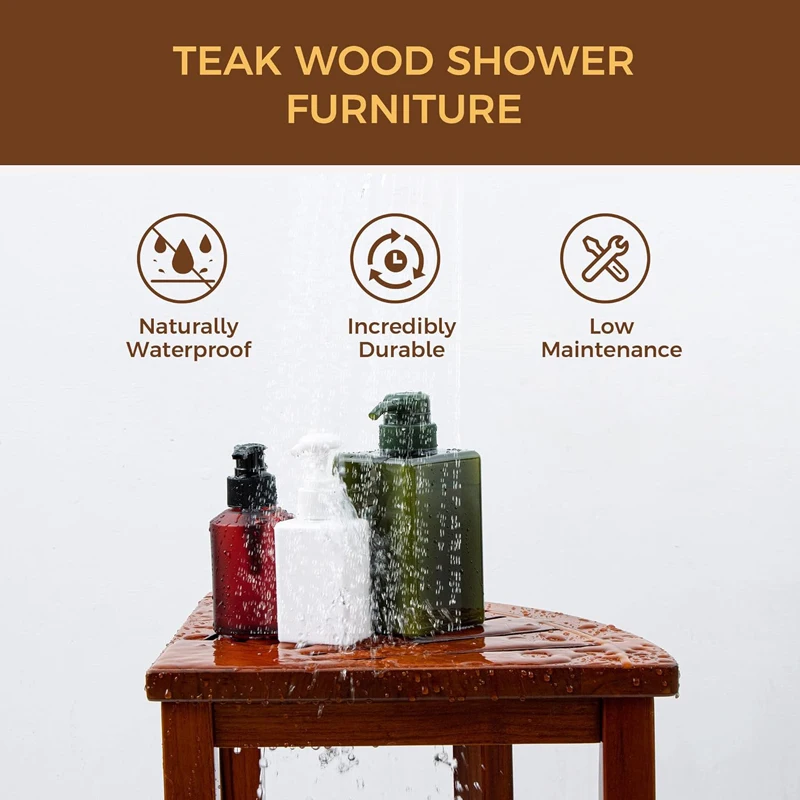Teak Corner Shower Stool for Shaving Legs with Storage Shelf
