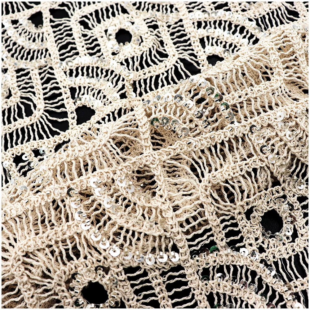 100% Cotton Rope Guipure Crochet Embroidery with Delicate Beaded Sequins for Wedding Dresses Manufacture Lace Fabric