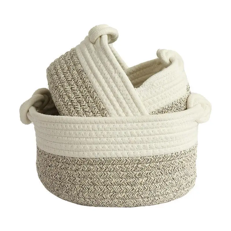 Small Cotton Rope Woven Storage Basket for Organizing for Bathroom Nursery Decorative Basket Organizer Bins Set of 3