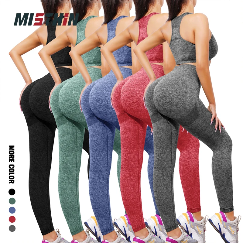 Wholesale Scrunch Women Push Up Sports Pant Workout Seamless Butt Lift Tight Trouser Fitness Gym High Waist Yoga Leggings Set