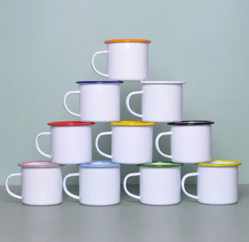 Custom-made enameled tin or stainless steel sparkled campfire mug cup