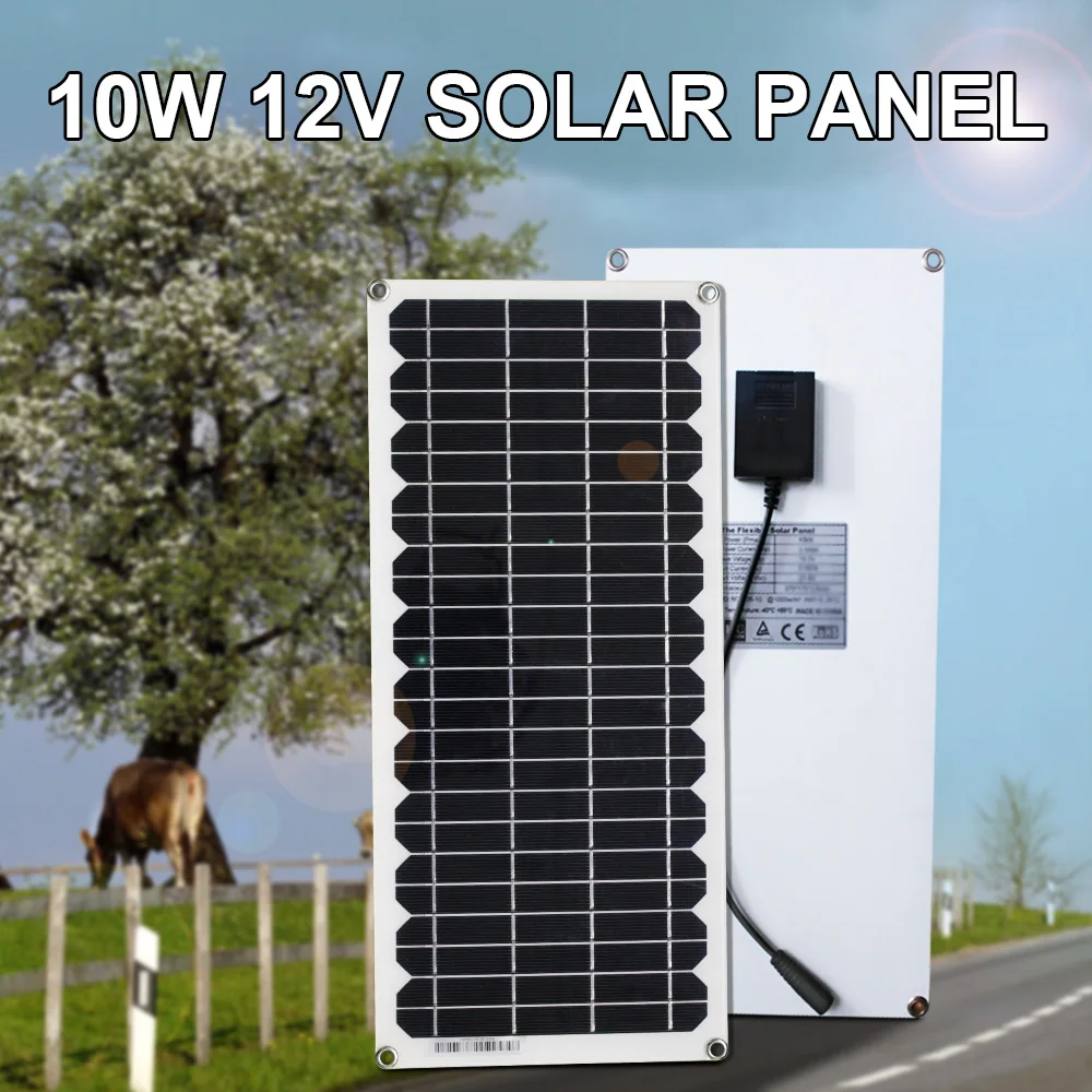 12Volts 10 Watts Portable Battery Charger Backup Power Solar Panel for Car Boat Batteries