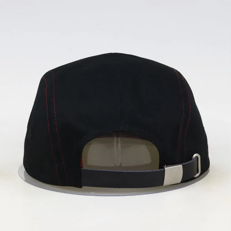 
Manufacturer Wholesale Black Cotton Plain Woven Label 5 panel Camping Cap Hat Flat Brim 