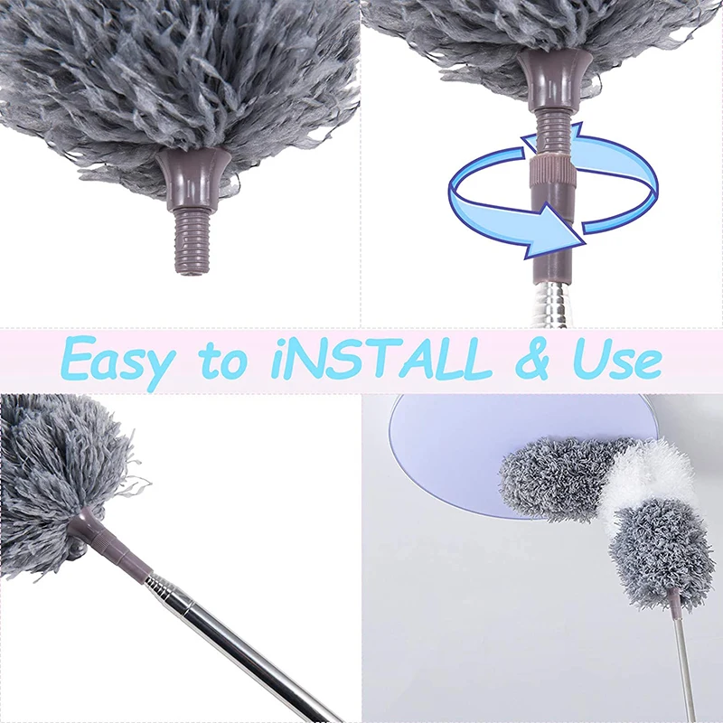 Microfiber Duster Kit for Home Telescopic Cobweb Duster Duster Cleaning Kit Includes Extension Pole and 3 Replacements