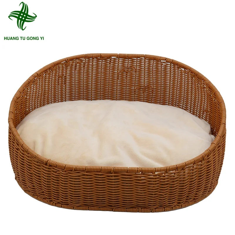 Dog cat kennel in home replaceable covers Chinese handmade generic rattan woven semi enclosed pet villa cat nest house dog bed