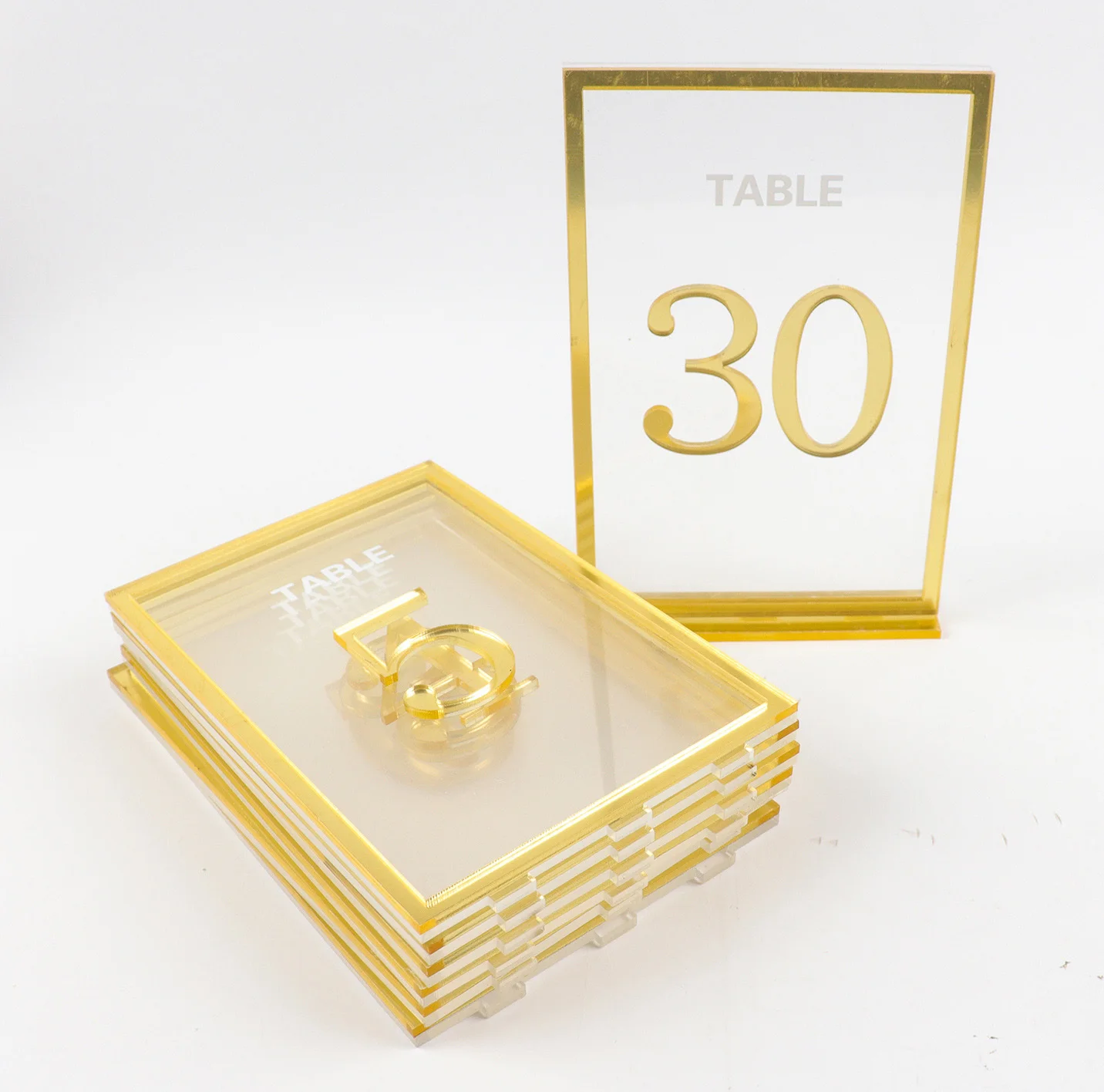 High quality laser cut Gold framed acrylic table numbers with stand wedding centerpieces table decoration