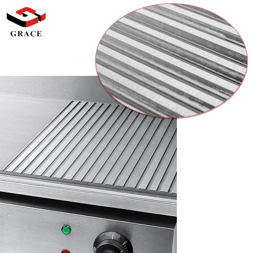 Grace Commercial Stainless Steel BBQ Electric Half Grill Plate and Half Griddle Machine
